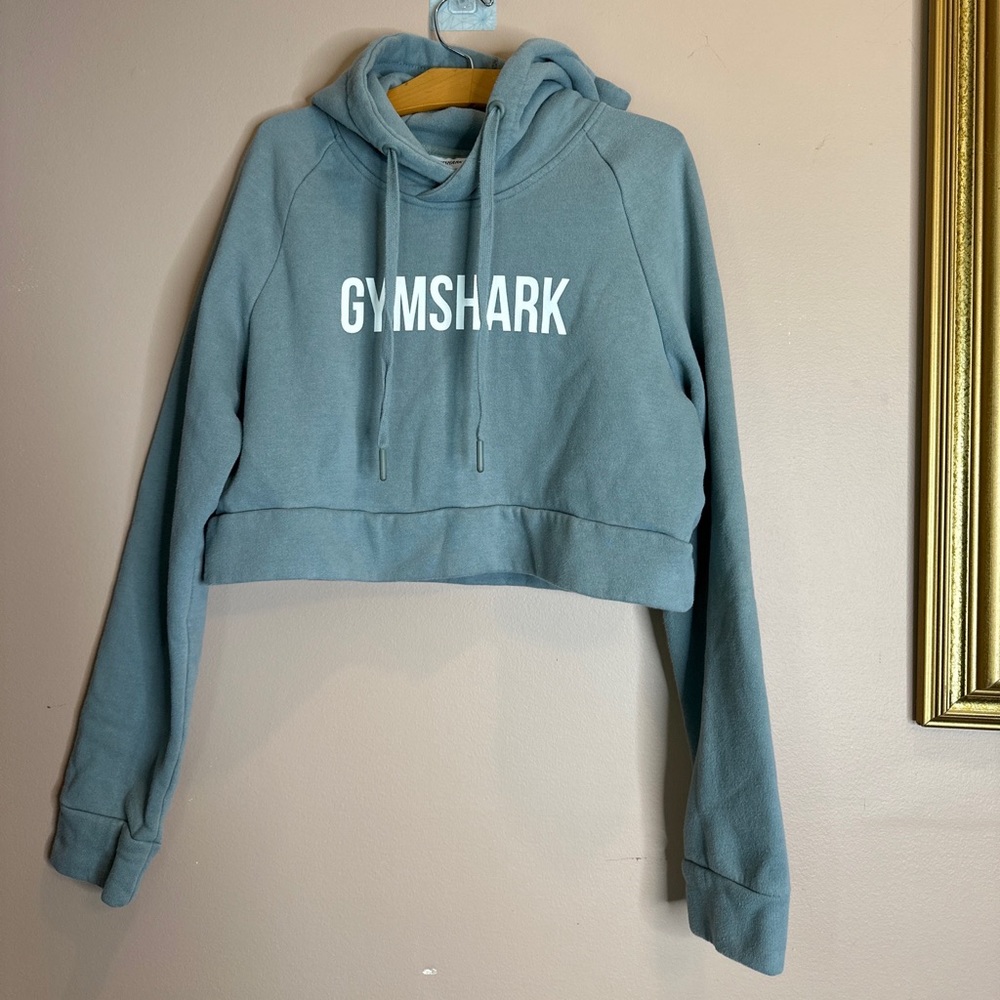 GYMSHARK WOMENS SIZE SMALL CROP TOP HOODIE BLUE GREEN